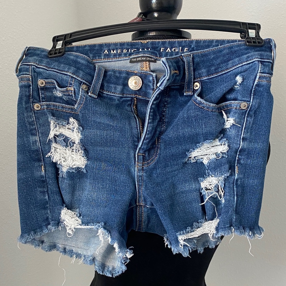 American Eagle Outfitters Blue Distressed Denim The Dream Short MIDI